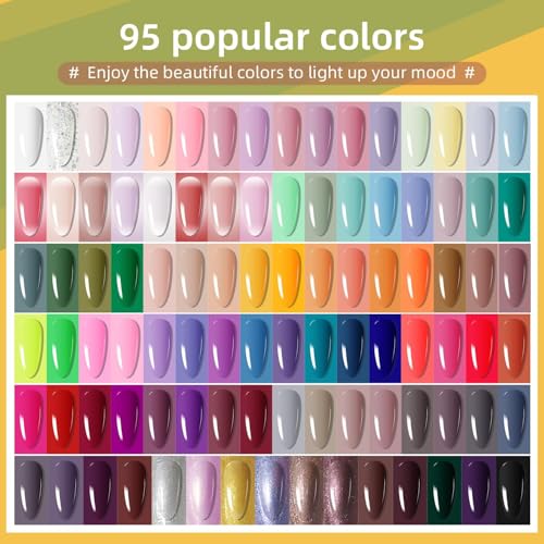 100 Pcs Gel Nail Polish Kit with No Wipe Base & Matte Glossy Top Coats - 95 Colors & Accessories - Variation: 0 Fl Oz