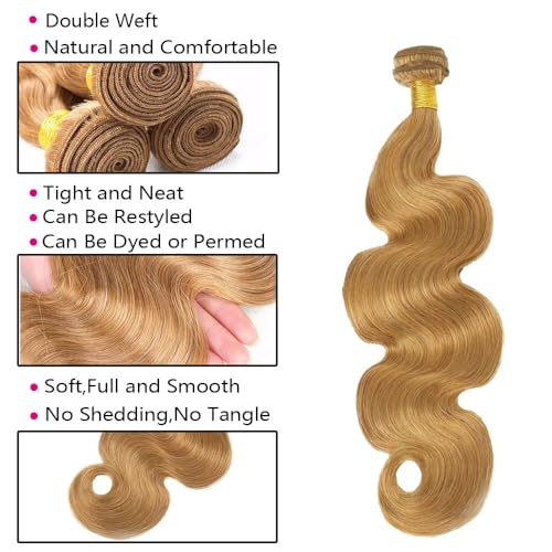 Bafamiya 30 Inch Honey Blonde Body Wave Human Hair Bundles - Unprocessed Virgin Brazilian Extensions