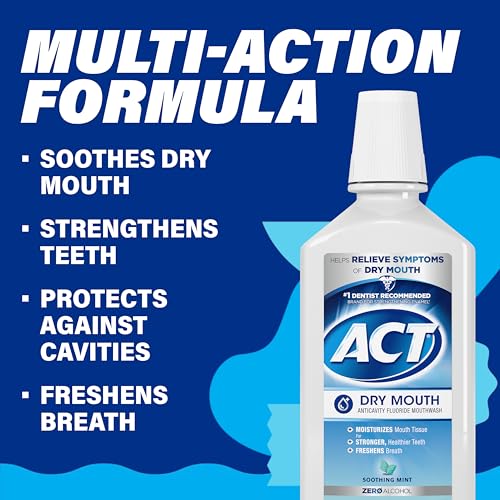 ACT Dry Mouth Anticavity Zero Alcohol Fluoride Mouthwash 33.8 fl oz Pack of 6 - Soothing Mint