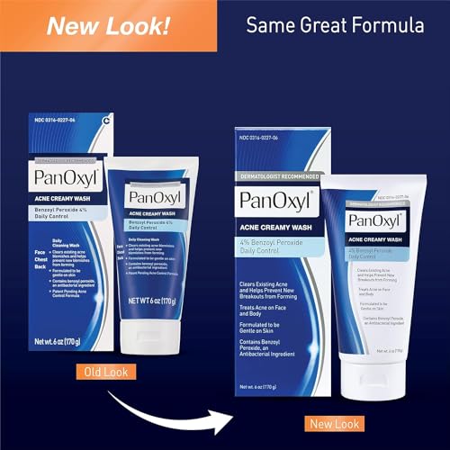 PanOxyl Antimicrobial Hydrating Acne Creamy Wash, 4% Benzoyl Peroxide, 6 Ounce (Pack of 4)