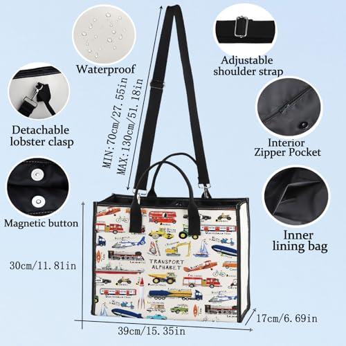 LEVLO Transport ABC Canvas Tote Bag Vehicle Alphabet Gift Transport Alphabet Shoulder Bag Car A-Z Merchandise