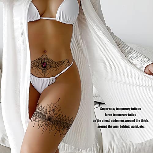 Roarhowl Lace Tattoos, Large Sexy Temporary Tattoo Set, Temporary Tattoos For Women, Belly Back Waist Thigh Body Art Fake Tattoos (Set 2)