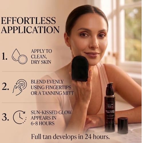 Self Tan Serum for Face - Light to Medium Sunless Tanner with Hyaluronic Acid & Organic Oils, Natural Glow, 2 Fl Oz - Variation of Light Medium Tan