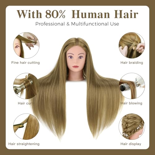 28-Inch Light Brown Human Hair Mannequin Head for Hair Styling & Training