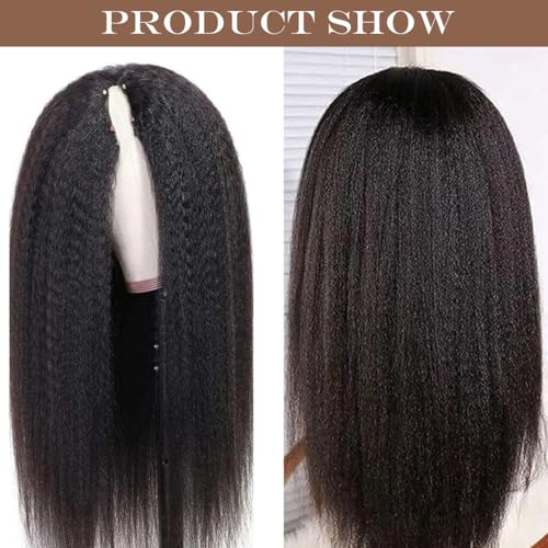 24 Inch Black Kinky Straight U Part Wig Natural Hair-Like Human Hair Style Variation
