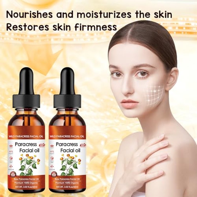 100% Pure Organic Paracress Facial Oil - Anti-Aging Moisturizing Essential Oil with Spilanthes Acmella Oleracea Flower & MCT Oil for Wrinkle Reduction, Moisturizing & Glowing Skin Face Oil (2pcs)