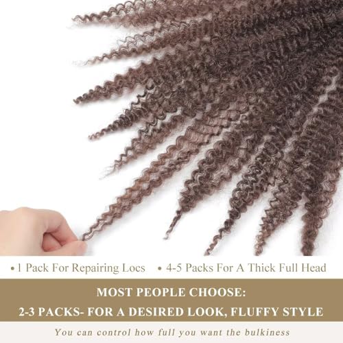 Spring Twist Hair Afro Kinkys Bulk Human Hair Bundles 16 Inch - Brown 4# - Natural Curl
