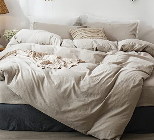 MooMee King Duvet Cover Set - Heathered Tannish Linen Grey | Washed Cotton Bedding