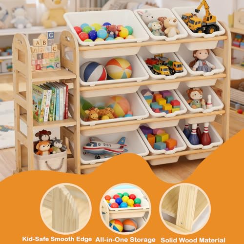 Kids Toy Storage Organizer with 12 Bins and Bookshelf - White, 42" Wide