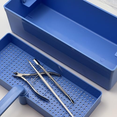 Portable Nail Art Tool Sterilizer Tray with Strainer and Cover - Blue