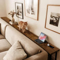 102 Inch Narrow Sofa Table with Power Outlets - Rustic Brown, Extra Long Console Behind Couch