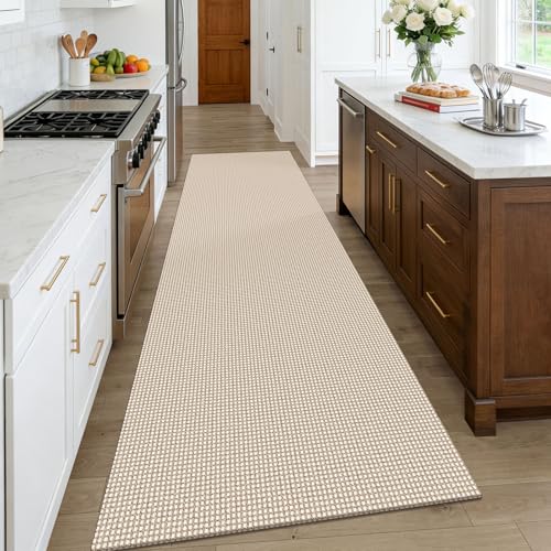 Oatmeal Beige 3x10 ft Washable Non-Slip Hallway Runner Rug - Cotton Entryway Mat