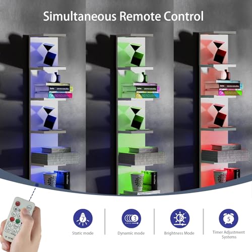 7-Tier Wall Shelf with RGB Lights - White, Remote Controlled, Space-Saving Display