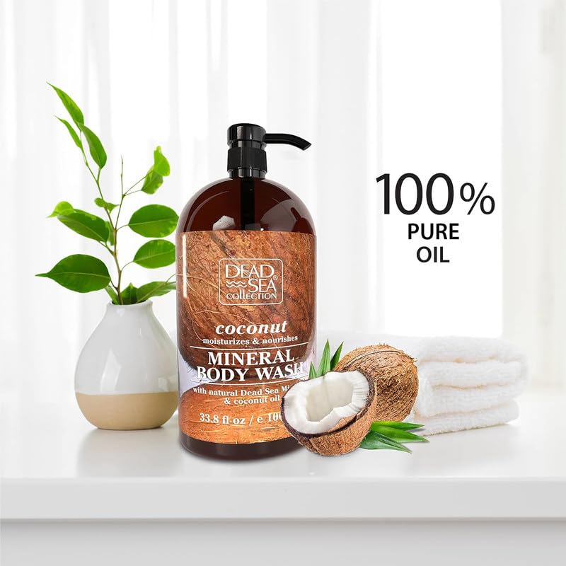 Dead Sea Collection Coconut Body Wash for Women & Men - 2 x 33.8 fl oz with Dead Sea Minerals & Coconut Oil