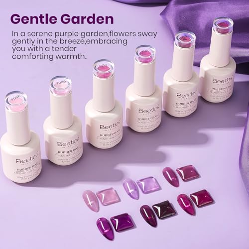 Beetles Rubber Base Gel Nail Polish Lavender Garden 6Pcs 15ml - Long-Lasting & Elegant