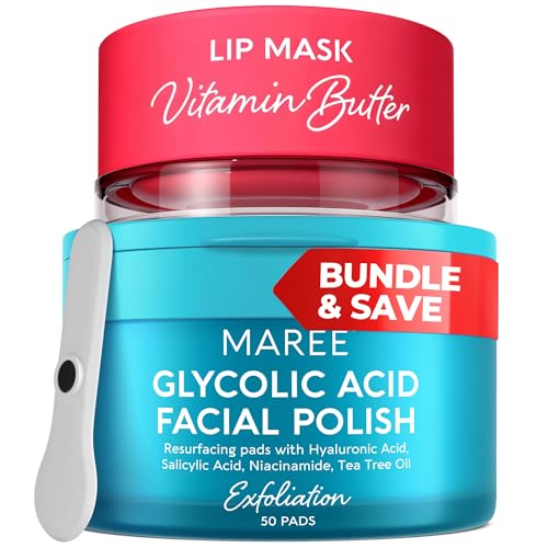 MAREE Lip Mask & Glycolic Peel Pads Bundle for Hydrated Skin & Soft Lips