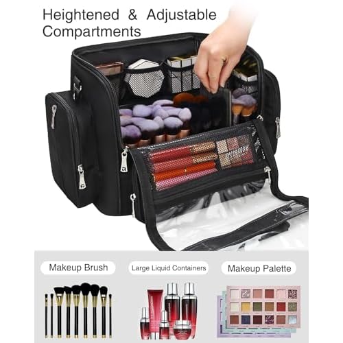 Makeup Brush Bag Extra Large Makeup Brush Case with 4 small bags Professional Makeup Artist Brush Holder Stand Up Organizer for Travel with Adjustable Dividers and Shoulder Strap