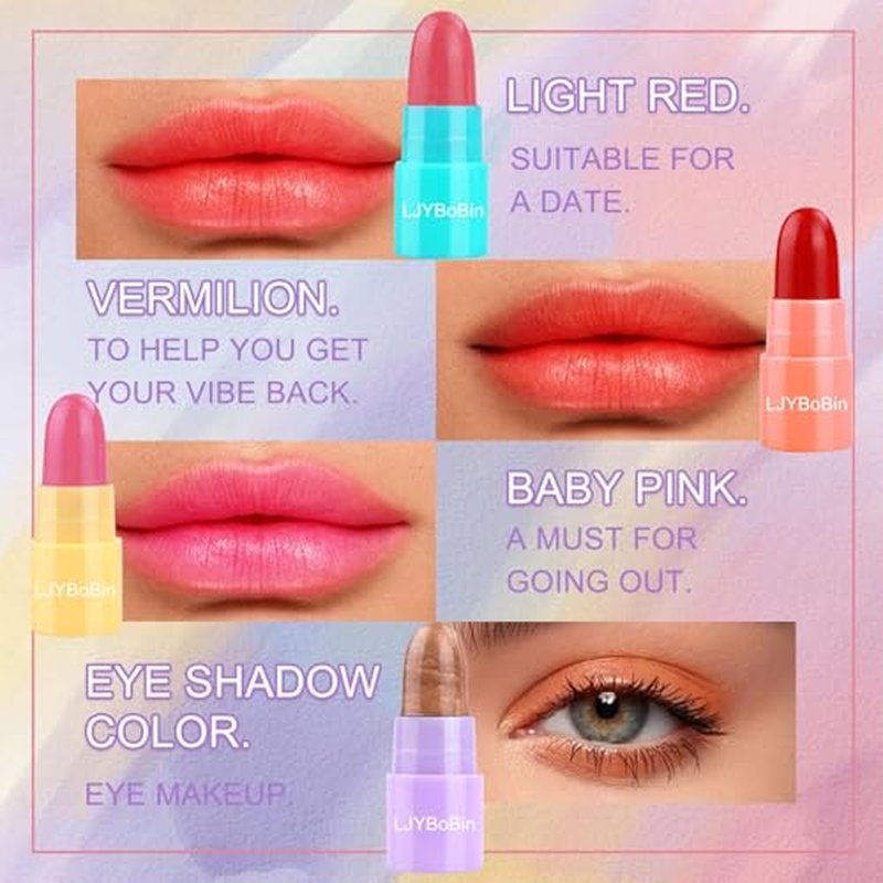 16PCS Mini Lipstick & Eyeshadow Stick Set, Multi Colored Ultra Matte Color Changing, Magic Glitter, Long Lasting Waterproof Capsule Pills