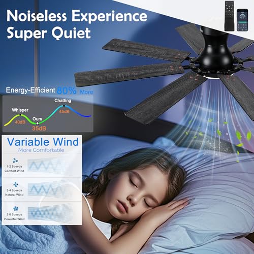 Low Profile Ceiling Fan with Light and Remote - 54 Inch, Reversible, Dimmable, Black