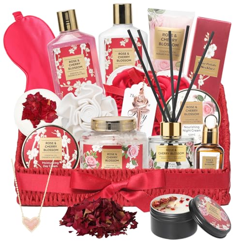 LILY ROY Rose Cherry Spa Gift Set for Women - 25-Piece Skin Care & Relaxation Collection