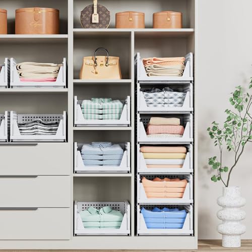 White 8-Pack Stackable Closet Storage Baskets - Multi-Functional Organizers