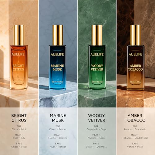Auelife Men's Fragrance Gift Set - 4x30mL Cologne, Long-Lasting, Alcohol-Free