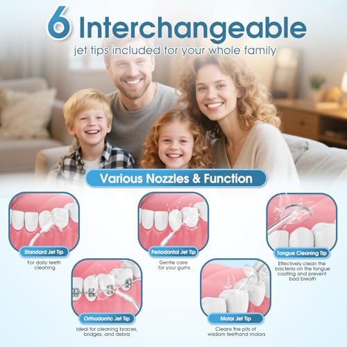 Rechargeable Water Flosser with 4 Modes & 6 Tips - Portable Oral Irrigator for Dental Care