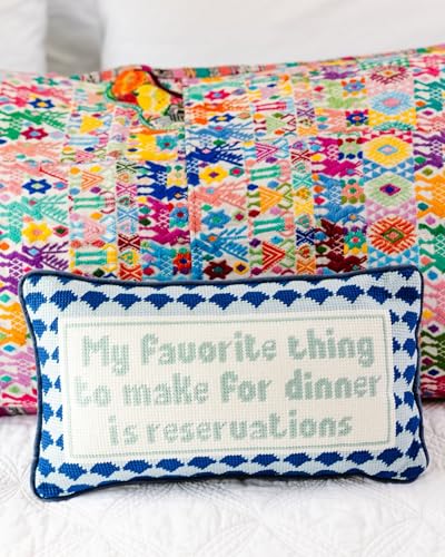 FURBISH Needlepoint Pillow 8x14 Inches - Decorative Dinner Quote Accent Cushion