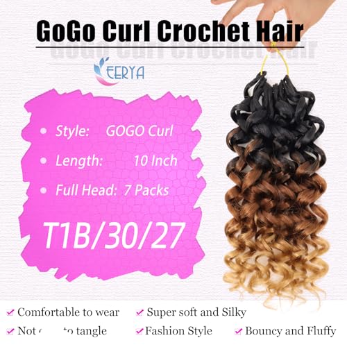 10 Inch Curly Crochet Hair - Pack of 7 T1B/30/27 for Black Women - Bouncy Water Wave Style