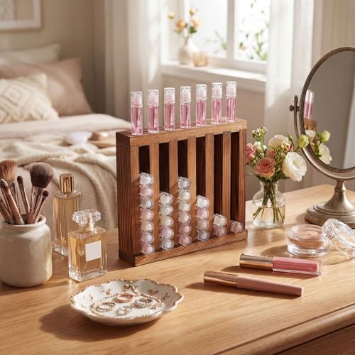 Brown Wooden Lip Balm Display Rack with 6 Slots - 0.7 Inch Capacity, 1 Pc - Variation of 6 Slot Brown