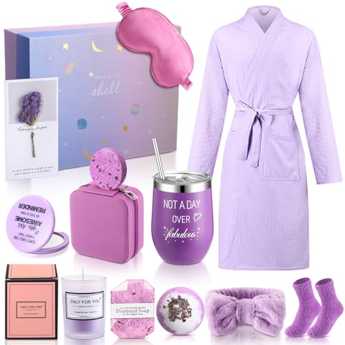 Purple 13-Piece Spa Gift Set for Women - Bathrobe Socks Jewelry & More