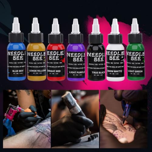 Gold Plume MS-30-7 7-Color Tattoo Ink Set 1oz Pigment Kit for Professionals & Beginners
