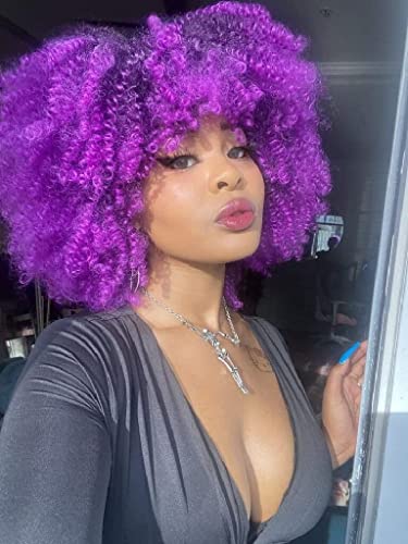 CURLCRAZY Short Kinky Curly Afro Wig with Bangs for Black Women - Variation 51F