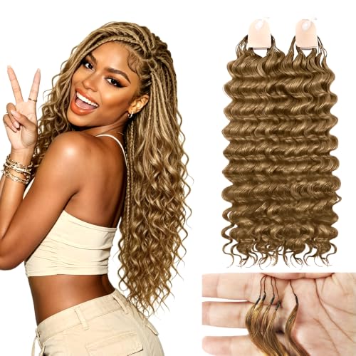 Pre Separated Deep Wave Crochet Hair Extensions 18 Inch - Honey Blonde 27# - 60g