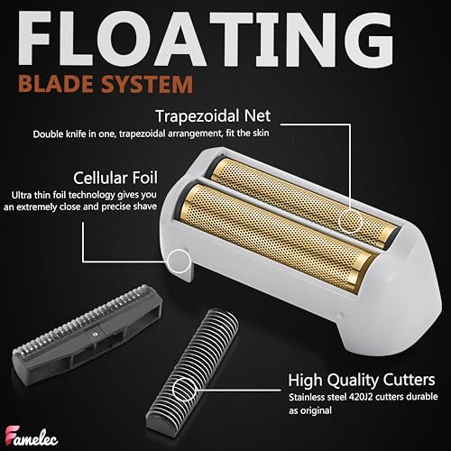 FAMELEC 4 Pack Replacement Gold Foils & Cutters for Andis ProFoil Lithium Titanium Shavers