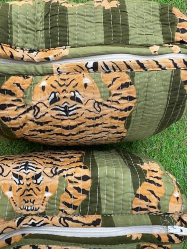 YILLE Quilted Toiletry Bags Set of 3 for Women - Dark Green Fat Tiger Travel Organizer