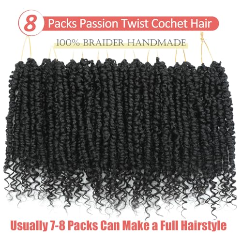Alicoco Passion Twist Crochet Hair Pre-Looped 16 Inch - 8 Packs, 1B Color