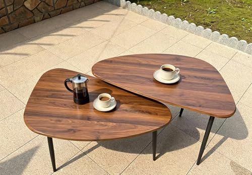 Nesting Coffee Table Set of 2 - Wooden Mid-Century Modern Living Room Tables