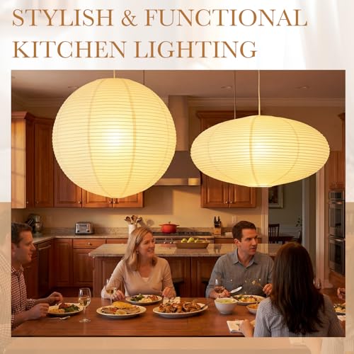 Large 30 Inch Hanging Paper Lanterns Set - Round & Oval White Lanterns with 20ft Cord & Hooks for Home Decor
