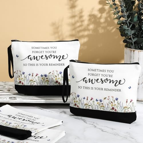 Reginary 30 Pcs Makeup Bags Gift for Women Bulk Inspirational Flower Canva Cosmetic Bag with Zipper You Are Awesome Thank You Gift for Staff Employee Coworker Team Nurse Caregiver (Gratitude)