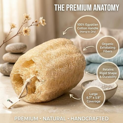 Waritex Organic Egyptian Large Loofah Sponges 3-Pack Exfoliating Body Scrubber