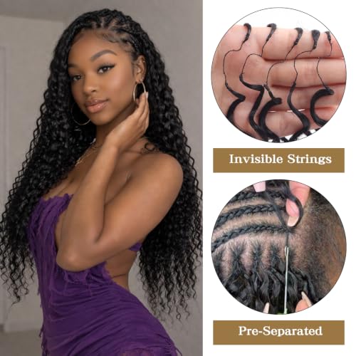 Deep Wave Feather Crochet Hair 200 Strands 18 Inch 1B for Black Women - Knotless, Natural Look