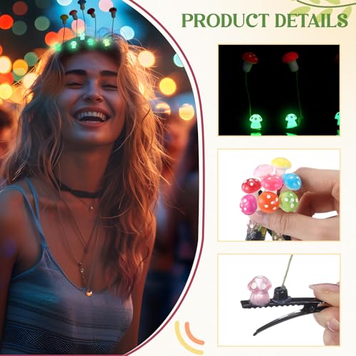 Glow Rave Mushroom Hair Clips Set - 100 Colorful Festival Hairpins with Variation 100 / Mushroom
