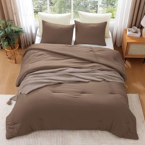 WRENSONGE King Size Comforter Set - 3 Pieces Soft Brown Bedding, 102x90 Inches