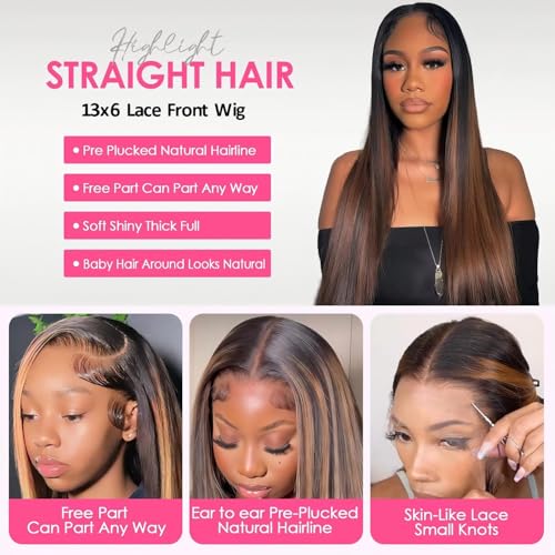 20 Inch Ombre Lace Front Human Hair Wigs - Straight 13x6 180% Density - Highlight 1B/30 Variation