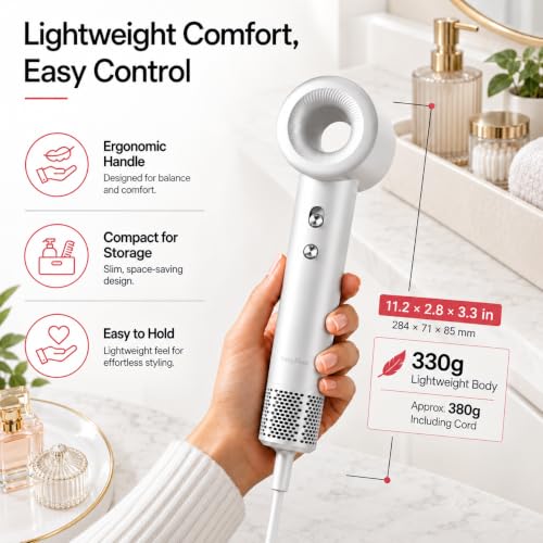 Nixyldon Lightweight High-Speed Hair Dryer with Diffuser, 330g