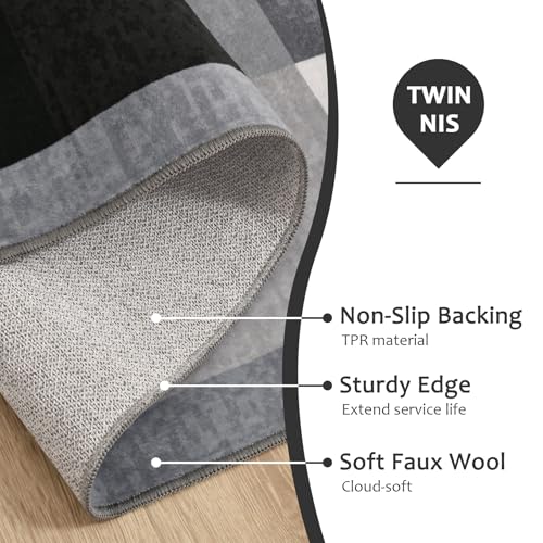 6x9 Black Geometric Area Rug - Modern Patchwork Washable Soft Carpet for Living Room & Bedroom
