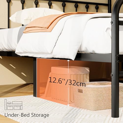 Queen Size Metal Bed Frame with Victorian Headboard & Footboard (Zunatu)