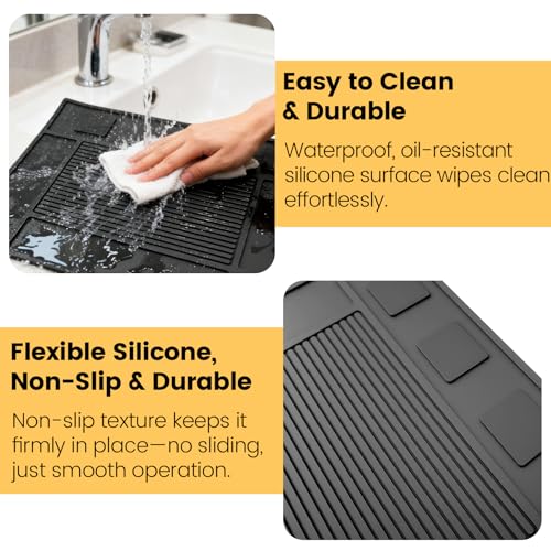 Magnetic Barber Tool Organizer Mat for Clippers & Trimmers - Silicone 4-Slot Station