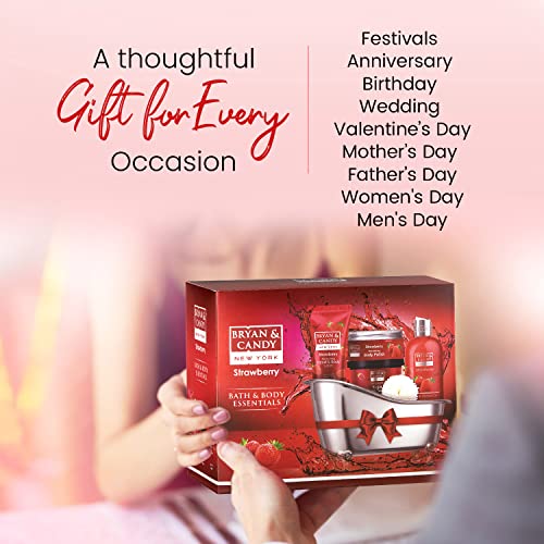 Strawberry Bath Gift Set for Women - Spa Baskets and Gift Boxes With Bath Sets